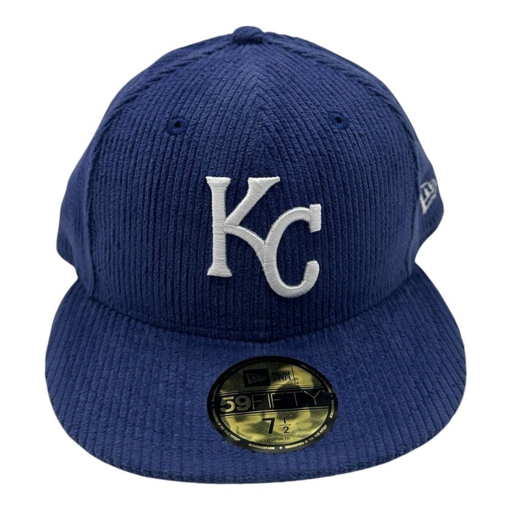 New Era 59Fifty Kansas City Royals Hat Cap Size 7 1/2 Blue Corduroy MLB Baseball